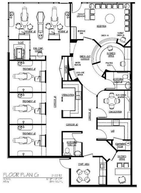 Front desk layout Spa Front Desk Ideas, Clinic Layout Floor Plans, Dental Office Layout, Hospital Floor Plan, Office Layout Plan, Chiropractic Office Design, Medical Clinic Design, Hospital Plans, Dentist Office Design