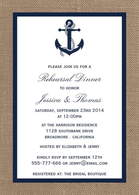 Nautical Rehearsal Dinner, Anchor Wedding Invitations, Nautical Birthday Invitations, Party On The Beach, Romantic Bridal Shower, Nautical Bridal Showers, Nautical Wedding Invitations, Navy Invitation, Dads Birthday