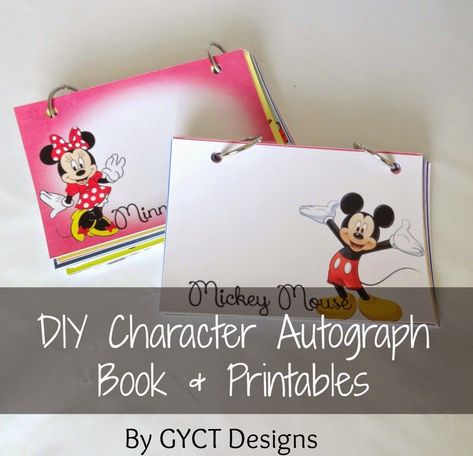 DIY Character Autograph Books and Printables by GYCT Disney Autograph Ideas, Disney World Autograph Book, Diy Autograph Book, Cheap Kids Crafts, Disney Autograph Book, Disney Autograph, Autograph Book Disney, Autograph Book, Disney Free