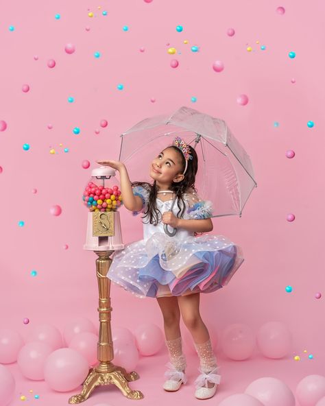 Birthday wishes do come true in our studio! It even rains gum balls if you wish hard enough!! #birthdayphotoshoot #birthdaygirl #gumballs #candy #sweetandsix #njchildphotographer #njchildrensphotographer #childrensphotography #childmodels #birthdayfun #studiofun Birthday Photoshoot For Kids, Sweet Photoshoot, 10th Birthday Photoshoot, Candyland Theme Party Outfit, 9th Birthday Photoshoot Ideas, 2 Sweet Photoshoot Ideas, Candyland Photoshoot Ideas, 8th Birthday Photoshoot Ideas, Birthday Photoshoot Ideas 6 Year