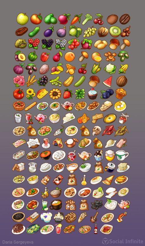 ArtStation - Food game icons, Daria Sergeyeva Game Food Art, Pixel Food Art, Food Pixel Art Cute, Food Fantasy Icons, Pixel Food, Pixel Art Food, Game Assets 2d, Game Assets 2d Pixel Art, Food Game