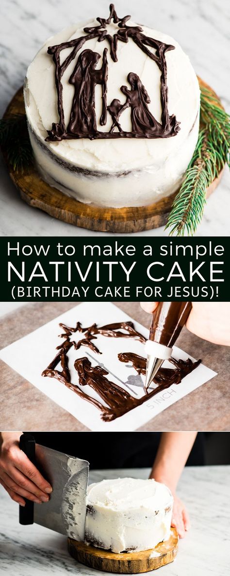 Birthday Cake For Jesus, Nativity Cake, Happy Birthday Jesus Cake, Jesus Birthday Cake, Birthday Cake Simple, Beautiful Birthday Cake, Liturgical Living, Christmas Cake Designs, Cake Simple