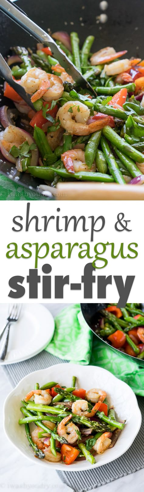 Shrimp and Asparagus Stir-Fry Holondaise Sauce, Asparagus Stir Fry, Shrimp And Asparagus, Shrimp Dishes, Paleo Dinner, Asparagus Recipe, Linguine, Asian Dishes, Quesadillas