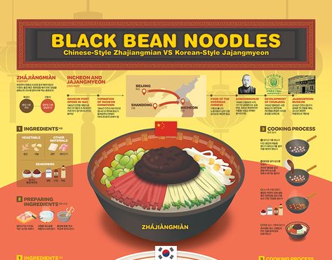 1905 Black Bean Noodles Photoshop Illustration Tutorial, Architecture Editorial, Black Bean Noodles, Bean Noodles, Food Infographic, Graphic Design Infographic, Infographic Poster, Journal Books, Food Fantasy