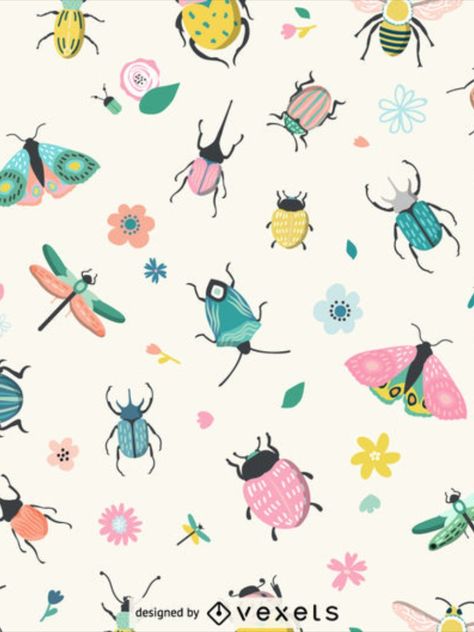 Quirky Backgrounds, Spring Illustration Design, Spring Pattern Wallpaper, Insect Background, Bug Background, Spring Pattern Illustration, Bug Patterns, Bug Nursery, Insect Wallpaper