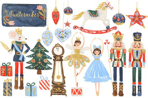 Watercolor Nutcracker Clipart Set by RhianAwni on Creative Market #nutcracker #holiday #christmas #watercolor Watercolor Nutcracker, Watercolor Elements, Sugar Plum Fairy, Holiday Clipart, Nutcracker Ballet, 수채화 그림, Noel Christmas, E Card, Christmas Illustration