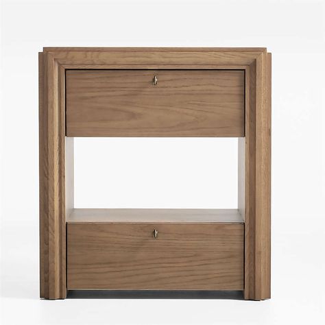 Caldwell Barley Brown Travertine and Oak Wood Nightstand with Storage by Jake Arnold | Crate & Barrel Barrel Nightstand, Nightstand With Storage, Jake Arnold, Beige Throw Pillows, Wood Credenza, Oak Nightstand, Natural Teak Wood, White Oak Wood, Wood Dresser