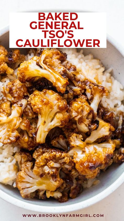 Quick and easy extra saucy General Tso's Cauliflower recipe. This tastes like takeout but it's so much more healthy because it's baked, not deep-fried in oil! General Tso Cauliflower, General Tso's Cauliflower, Honey And Soy Sauce, Easy Cauliflower, General Tso, Cauliflower Recipe, Takeout Food, Cook Chicken Breast, Cooking Wine