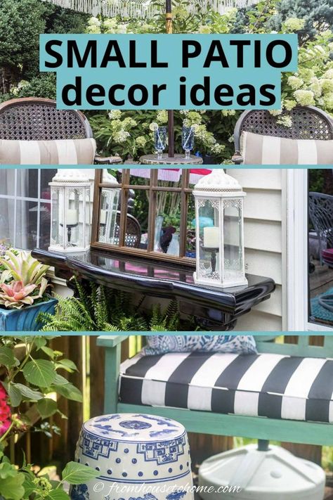 Small Patio Decorating Ideas To Transform Your Deck Into An Outdoor Oasis | Gardening Tiny Deck, Small Patio Ideas, Small Patio Decorating Ideas, Summer Outdoor Decor, Outdoor Bars, Small Patio Decor, Tiny Garden, Small Patio Garden, Back Deck Decorating