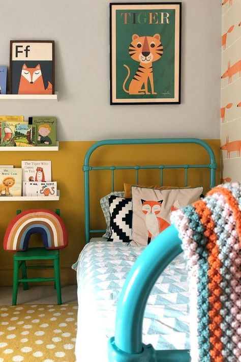 Yellow Kids Rooms, Kids Rooms Inspo, Big Boy Bedrooms, Shared Bedroom, Kids Room Inspiration, Boho Curtains, Alphabet Cards, Toddler Bedrooms, Fox Print