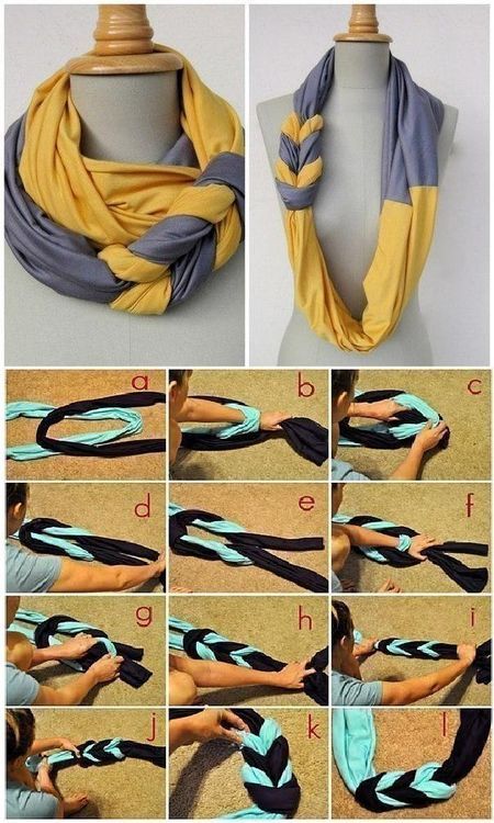 DIY Double Scarf DIY Project would be cute to make in college colors! Gamle T Shirts, Scarf Diy, Friend Ideas, Sending Mail, Tie A Scarf, Diy Fashion Projects, Braided Scarf, Youth Activities, Scarf Tutorial