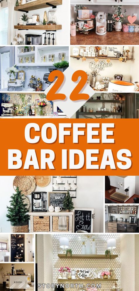 Save this pin for trendy coffee bar inspirations to upgrade your morning routine at home. Elevate your space with these creative ideas and start your day with style! #HomeDecor #CoffeeBar #MorningRoutine Coffee Bar Beside Refrigerator, Coffee Bar Set Up In Kitchen, Coffee Stand Ideas Home, Coffee Bar Bakers Rack, Basement Coffee Bar Ideas, Coffee Bar Cabinet Diy, Coffee Bar With Butcher Block Top, Am Pm Bar Ideas, Coffee Sideboard Ideas