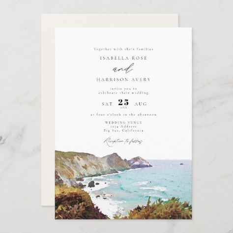 Watercolor Big Sur California Coast Wedding Invitation Wedding Invitations Passport, Destination Wedding Invitations Mexico, Aruba Destination Wedding, California Coast Wedding, Wedding Invitations Wording, Big Sur Coastline, Skyline Wedding, Couples Shower Invitation, Afternoon Wedding