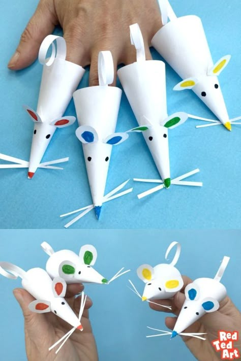 How to make a Paper Mouse Finger Puppet - super quick and easy Paper Mice Finger Puppets (or even a paper rat craft!), explore circles and semi circles to make this quick and cute craft! #paper #papercrafts #mouse #mice #yearoftherat #2020 Mouse Finger Puppet, Paper Mouse, Paper Crafts Ideas, Mouse Crafts, Paper Puppets, Puppet Crafts, Animal Crafts For Kids, Origami Animals, Finger Puppet