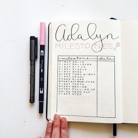 I created this layout for a client and I wish I had kids to use it for! I love the way it turned out! . . . . #bujocollection #bujocollections #trackingpage #bulletjournaltracker #bulletjournaltrackers #BulletJournal #BulletJournalCommunity #bujolove #BuJ Baby Bullet Journal, Milestone Chart, Kids Milestones, Pregnancy Diary, Baby Bullet, Journal Layouts, Year Book, Pregnancy Journal, Custom Planner