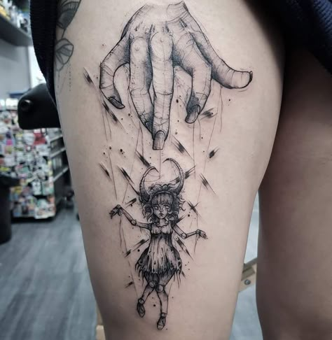 Marionette Tattoo Ideas, Multiple Personalities Tattoo, Madness Tattoo Ideas, Macabre Tattoo Ideas, Master Of Puppets Tattoo, Nice Tattoo Ideas, Marionette Tattoo, Puppet Tattoo, 88 Tattoo