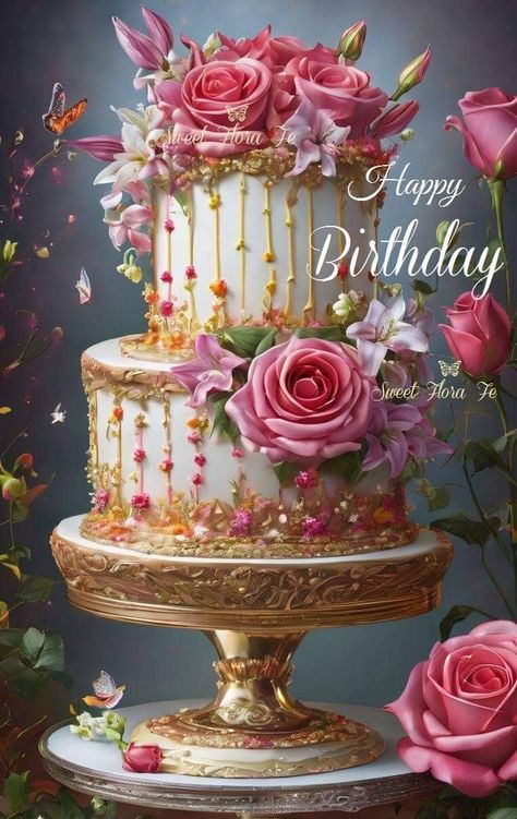 Happy Birthday Aesthetic, Happy Birthday Flower Cake, Happy Birthday Bouquet, Birthday Cake Greetings, Happy Birthday Wishes Pics, Happy Birthday Flowers Wishes, Happy Birthday Wishes Messages, Birthday Wishes Pics, Birthday Cake Decorating Ideas