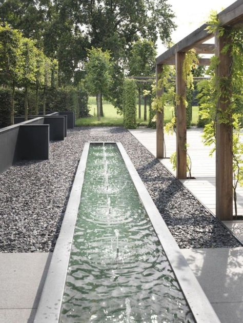 Contemporary Water Feature, Modern Water Feature, Kolam Air, Taman Air, Outdoor Water Feature, Air Mancur, Garden Water Feature, Modern Front Yard, Desain Lanskap