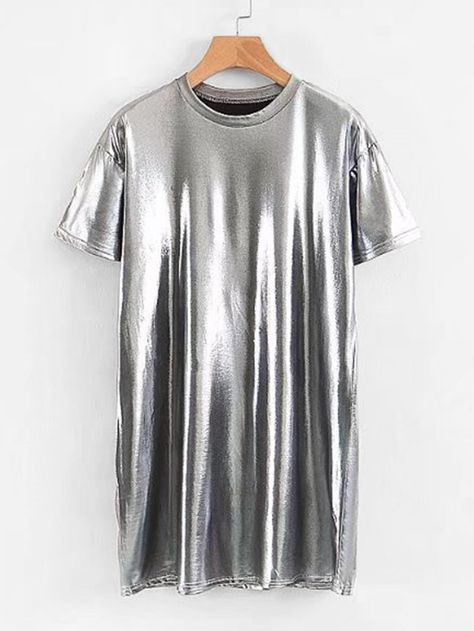 Shop Metallic Tee Dress online. SheIn offers Metallic Tee Dress & more to fit your fashionable needs. Short Frocks For Women, Short Frocks, Dresses Silver, Frock For Women, Woman Casual, Glitter Party, Tee Shirt Dress, Mini Short, Color Dress