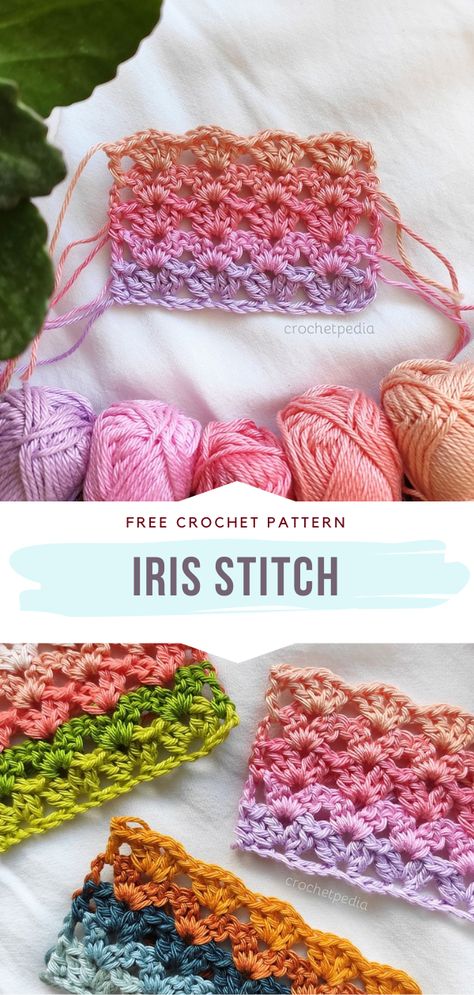 Crochet Blanket One Stitch, Iris Stitch Crochet Free Pattern, Fun Crochet Borders, Irish Crochet Stitch, Cool Crochet Stitches Free, Cute Crochet Blanket Patterns Free, Crochet For Home Free Pattern, Irish Stitch Crochet, Foundation Crochet Stitch