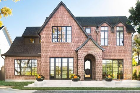 Tudor House Exterior, Red Brick House Exterior, Red Brick Exteriors, Modern Brick House, Exterior Updates, Brick House Exterior, New House Exterior, Modern Tudor, Brick Houses