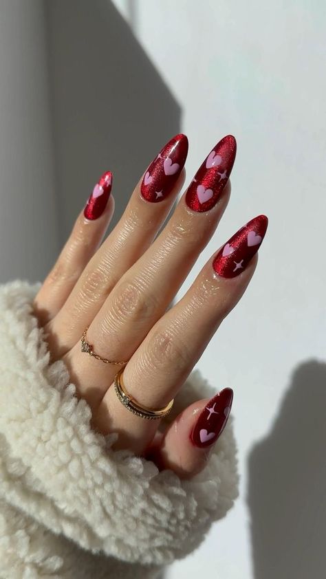 Valentine Nail Art, Valentines Day Nails, Nail Designs Valentines, Red Nail, Nail Designs Glitter, Fire Nails, Funky Nails, Chic Nails, Valentine's Day Nails