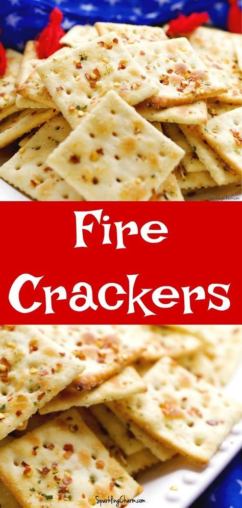 Fire Crackers Aesthetic, Firecracker Crackers, Spicy Crackers, 4th Of July Picnic, Fire Crackers, Peach Syrup, Oyster Crackers, Christmas Week, Fourth Of July Food