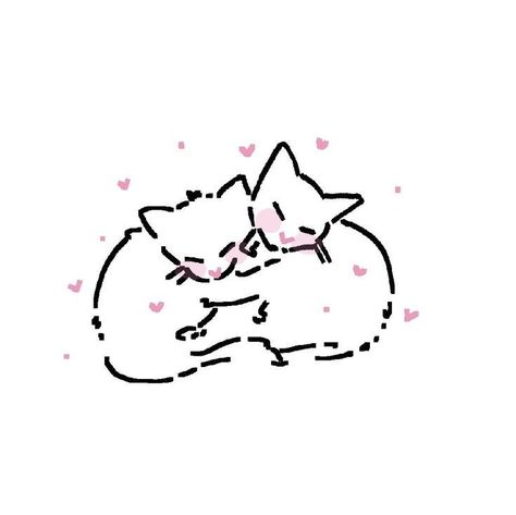 :) 2 Cats Cuddling Drawing, Cats Cuddling Doodle, Cuddling Cats Drawing, Love Core Drawing, Cuddle Doodle, Cute Doodles Cat, Drawing Cute Doodles, Cat Couple Drawing, Cats In Love Drawing