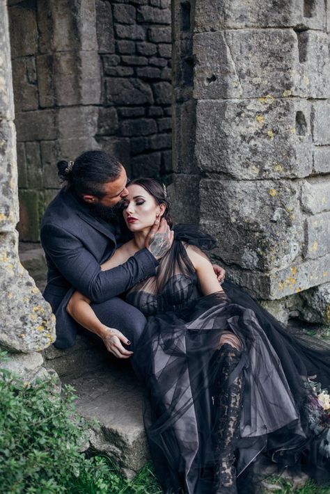 Magical Maleficent Wedding With Black Wedding Dress at Nunney Castle, Somerset - with goth vibes, black styling and more Creative Wedding Blogs, Wedding Inspiration and Ideas by Magpie Wedding #bridal #bridetobe #groom #wedding #vintage #boho #luxury #blog #styling #blackweddingdress #gothwedding #alrenativewedding Maleficent Wedding, Gothic Wedding Theme, Goth Vibes, Ethical Wedding, Black Wedding Dress, Gothic Wedding Dress, Goth Wedding, Dark Wedding, Halloween Photoshoot