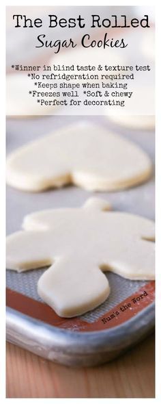 These are The Best Rolled Sugar Cookies and require no chilling and keep their shape! Won first place in a blind taste and texture test! Best Rolled Sugar Cookies, Diy Easy Recipes, Rolled Sugar Cookies, Roll Cookies, Oreo Dessert, Think Food, Köstliche Desserts, Christmas Cooking, Sugar Cookies Recipe