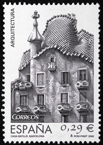 Barcelona Holiday Scrapbook, Travel Stamp, Casa Batlló, Hangover Kit, Old Stamps, Chat Board, Postage Stamp Art, Interesting Buildings, Barcelona Travel