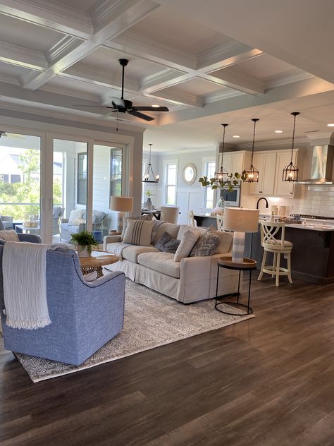 Sectional In Formal Living Room, 8ft Ceiling Living Room, Trey Ceilings In Living Room, Crawford Ceiling Living Rooms, Coffered Ceiling Kitchen Open Floor, Living Room With Coffered Ceiling, Tray Ceiling Family Room, Coffered Living Room Ceiling, Raised Ceiling Living Room