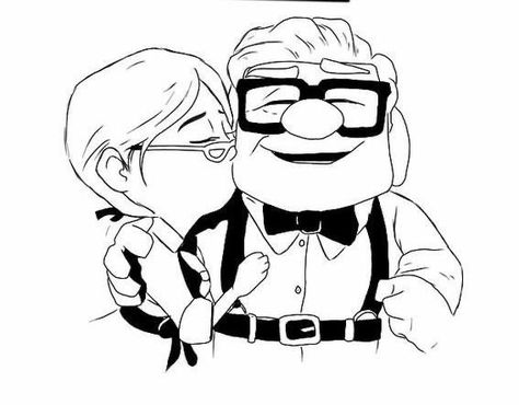 Up Carl Y Ellie, Up Carl And Ellie, Easy Disney Drawings, New Disney Movies, Dancing Drawings, Black And White Art Drawing, Paper Flower Template, Disney Couples, Couple Drawings