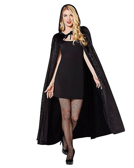 Black Velvet Hooded Womens Cape - Spirithalloween.com Black Cape Costume Ideas, Cape Costume Ideas Women, Black Cape Costume, Stranger Things Costume, Halloween Costumes 2016, Ghost Halloween Costume, Halloween Costume Store, Costume Ideas Women, Black Ghost