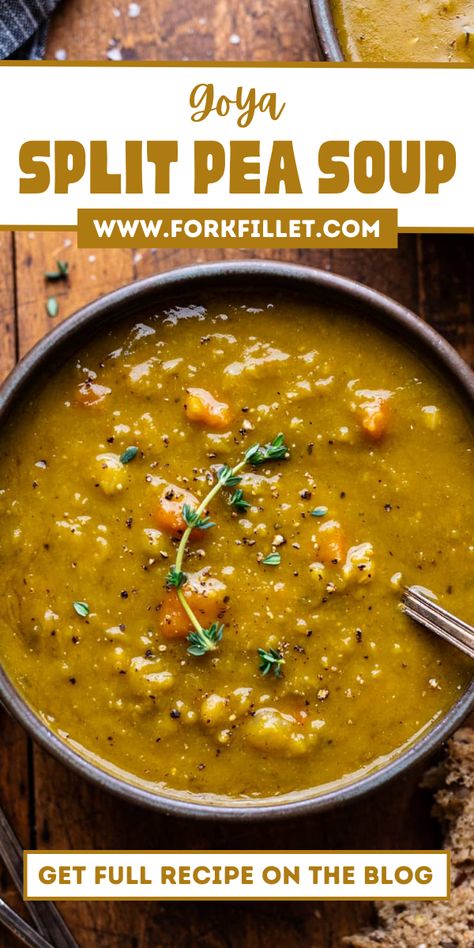 Do you want a comforting hug for your taste buds? Well, you can find it in Goya Split Pea Soup Recipe. #GoyaSplitPea #SoupRecipe Goya Split Pea Soup Recipe, Pea Soup Recipe, Comforting Hug, Green Split Peas, Split Pea Soup Recipe, Sweet Carrot, Split Pea Soup, Pea Soup, Smoked Ham