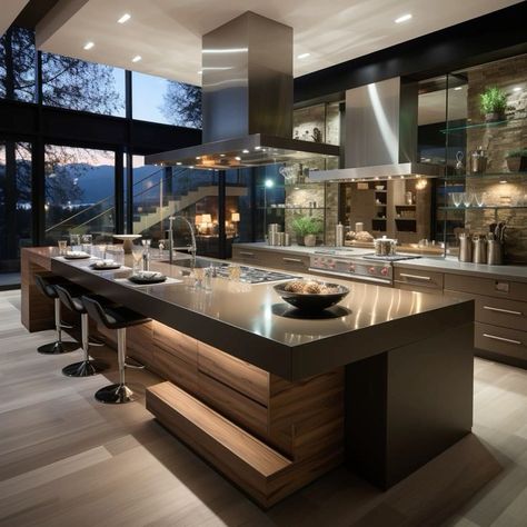 Modern Mansion Kitchen, Kitchen Entrance Design, Kitchen And Dining Room Ideas, Kitchen Accent Wall, Accent Wall Kitchen, Sauna Bathroom Design, Room Ideas Kitchen, Decor Kitchen Island, Luxury Houses Kitchen