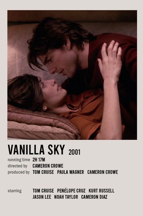 Polaroid movie poster Vanilla Sky Quotes, Noah Taylor, Polaroid Movie Poster, Sky Poster, Sky Quotes, Jason Lee, Vanilla Sky, Penelope Cruz, Tom Cruise