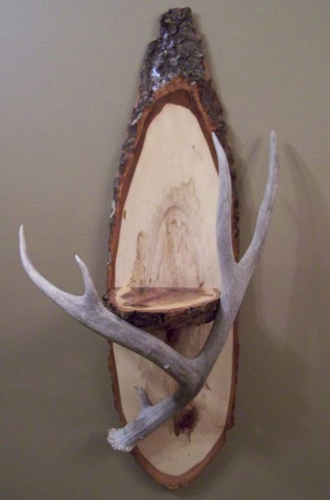 Antler Shelf, Deer Antler Candle Holder, Deer Antler Ideas, Antler Candle Holder, Deer Hunting Decor, Antler Projects, Deer Antler Crafts, Antler Ideas, Deer Antler Decor