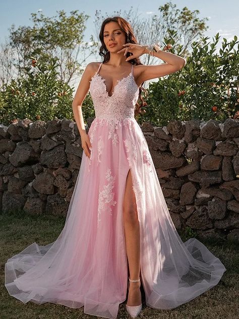 Blush Pink Prom Dresses, Tulle Applique, Prom Dresses Long Pink, Vestidos Color Rosa, Pink Evening Dress, Lace Formal Dress, Prom Dresses Sleeveless, Pink Prom, Custom Wedding Dress