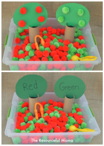 Apple sensory bin great for fine motor and color matching practice. Apple Social Studies Activities Preschool, Color Art Projects, Apple Sensory Bin, Apple Sensory, Autumn Highlights, Art Projects For Toddlers, Preschool Apples, Projects For Toddlers, Preschool Apple Theme