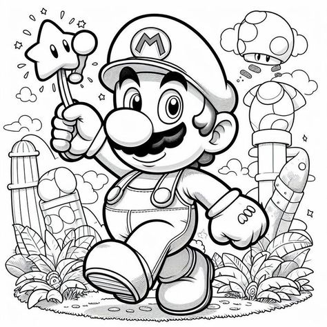 Mario Coloring, Super Mario Coloring Pages, Mario Coloring Pages, Princesa Peach, Mario Luigi, Dinosaur Funny, Printable Coloring Sheets, Mario Bros., Expressive Art