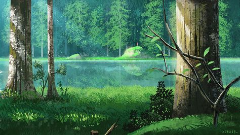 Light on the Lake [1920x1080] Wallpaper Light, Anime Places, Forest Scenery, Scenery Background, Lake Art, Fantasy Art Landscapes, Life Is Strange, Environment Concept Art, Anime Scenery Wallpaper