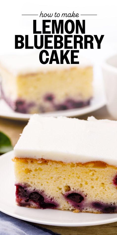 Lemon Blueberry Sheet Cake - Nurtured Homes Lemon Blueberry Sheet Cake, Blueberry Sheet Cake, Lemon Sheet Cake Recipe, Blueberry Lemon Cake Recipe, Lemon Buttercream Frosting, Lemon Buttercream, Blueberry Lemon Cake, Homemade Frosting, Easy Blueberry