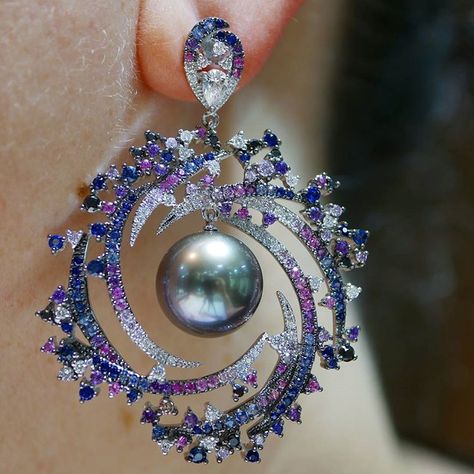 Kick off monday with this beauty by @autorepearls from the Stars & Galaxies Collection. Stars & Galaxies invokes the beauty of the universe… Universe Jewelry, Unique Diamond Earrings, Galaxy Jewelry, Galaxy Earrings, Spiral Galaxy, Black Diamonds, Fabulous Jewelry, Tahitian Pearls, Gems Jewelry