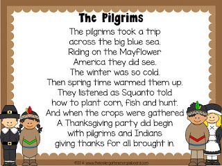 pilgrim poem kindergarten History For Kindergarten, Thanksgiving Crafts And Activities, Thanksgiving Lesson Plans, Thanksgiving Activities For Kindergarten, Thanksgiving Poems, Thanksgiving Activities Preschool, Thanksgiving Songs, The First Thanksgiving, Thanksgiving History