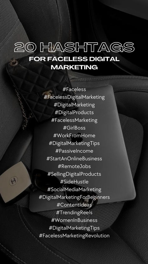 20 Hashtags For Faceless Marketing | For Instagram & TikTok Wellness Content Ideas For Instagram, Faceless Social Media Ideas, Faceless Digital Marketing Aesthetic, Faceless Content Ideas, Tiktok Post Ideas, Digital Marketing Ideas, What Is Digital Marketing, Network Marketing Quotes, Faceless Content