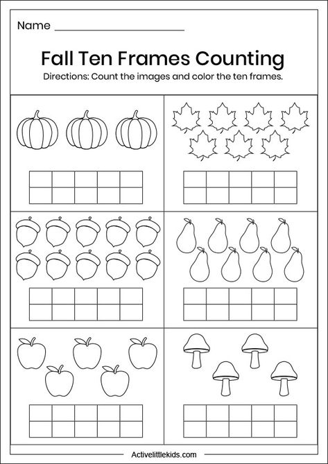 Free Counting Worksheets Kindergarten, Fall Kindergarten Worksheets Free, Kindergarten Fall Worksheets Free Printables, Fall Math Worksheets Kindergarten, Prek Worksheets Free Printables Fall, Fall Sequencing Activities Preschool, Fall Math Worksheets Preschool, Fall Counting Activities Kindergarten, Autumn Worksheets For Kindergarten