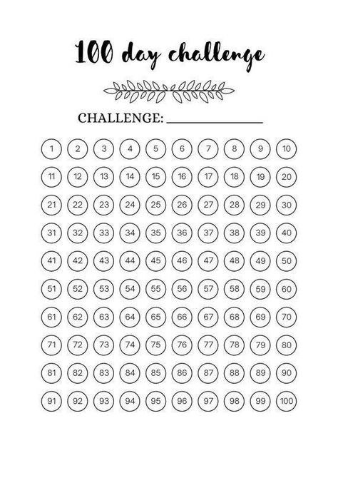 Bullet Journal Habit Tracker Ideas 100 Day Tracker, 100 Day Challenge Printable, 100 Days Challenge Printable, 90 Day Challenge Tracker, 30 Day Tracker, 30 Day Habit Tracker, Bullet Journal Templates, 100 Challenge, Free Planner Templates