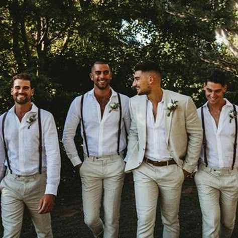 Beach Wedding Groom, Groomsmen Suspenders, Wedding Groomsmen Attire, Suits Groom, Beach Wedding Attire, Mens Wedding Attire, Suspenders Wedding, Groom Wedding Attire, Groomsmen Outfits