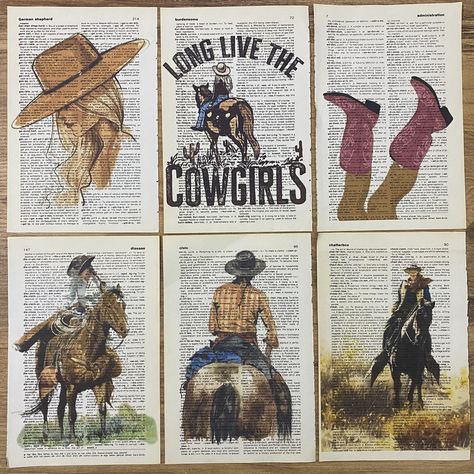 🌅 Perfect Blend of Old and New: This cowgirl print beautifully blends vintage aesthetics with modern design sensibilities. The juxtaposition of the old dictionary page and the contemporary artwork creates a timeless piece that seamlessly fits into a variety of décor styles. 🎨 Versatile Decor Piece: Whether you're decorating your living room, bedroom, office, or even a cozy café with a Western twist, this print adds a touch of rugged elegance that sparks conversations and draws the eye. It's a Cozy Western Aesthetic, Cowgirl Signs, Cowboy Room Decor, Western Themed Room, Vintage Cowboy Aesthetic, Vintage Cowgirl Art, Vintage Cowgirl Aesthetic, Western Themed Bedroom, Vintage Western Aesthetic